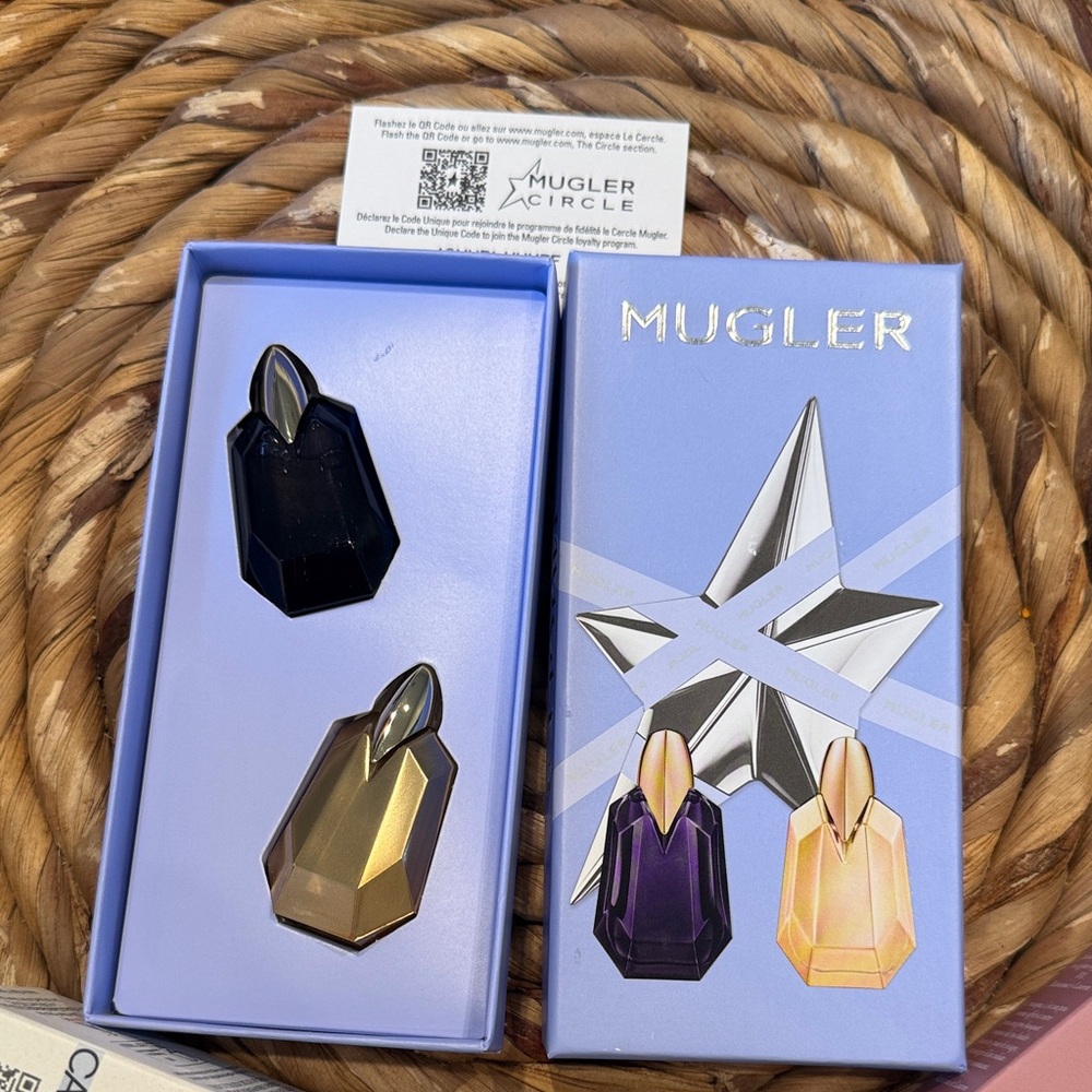 NIB Mugler Crystal Duo Perfume Bottle Set - Purple & Amber